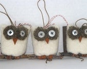 Wholesale lot of 15... Snowy Owl ... eco felt winter white wool ornament all recycled materials (woolcrazy)