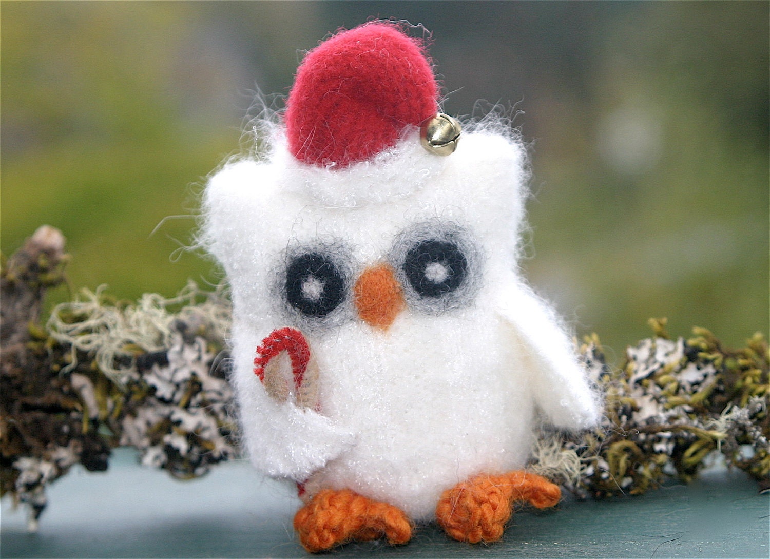 Santa Baby Christmas Owl eco friendly felt Angora wool and smells like a Candy Cane... (woolcrazy)
