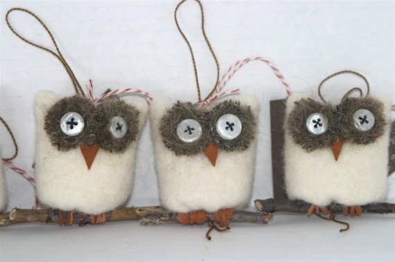 Wholesale lot of 15... Snowy Owl ... eco felt winter white wool ornament all recycled materials (woolcrazy)