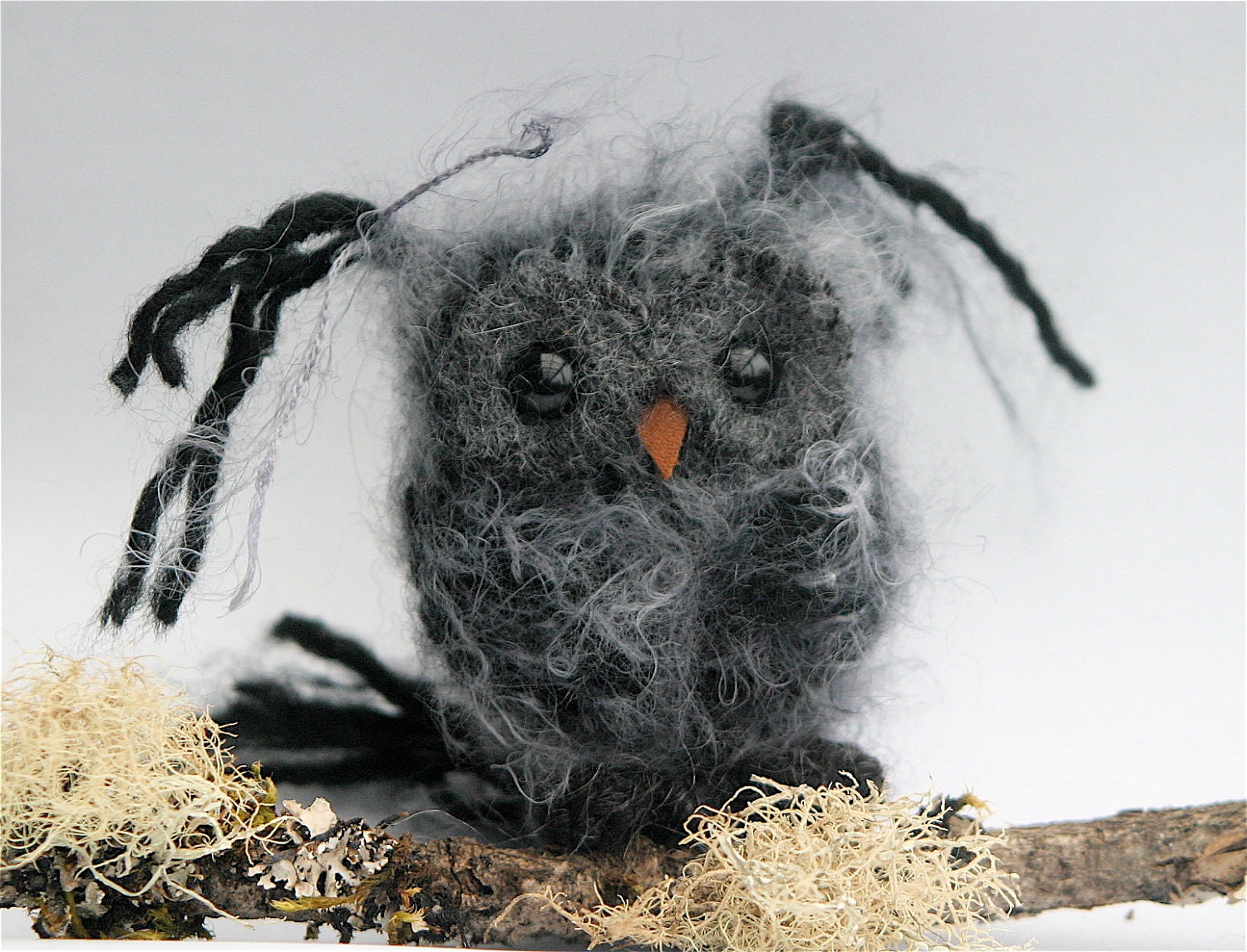 Plush Dark Gray Baby Owl ... knit fuzzy ecofriendly felt wool owl toy (woolcrazy)