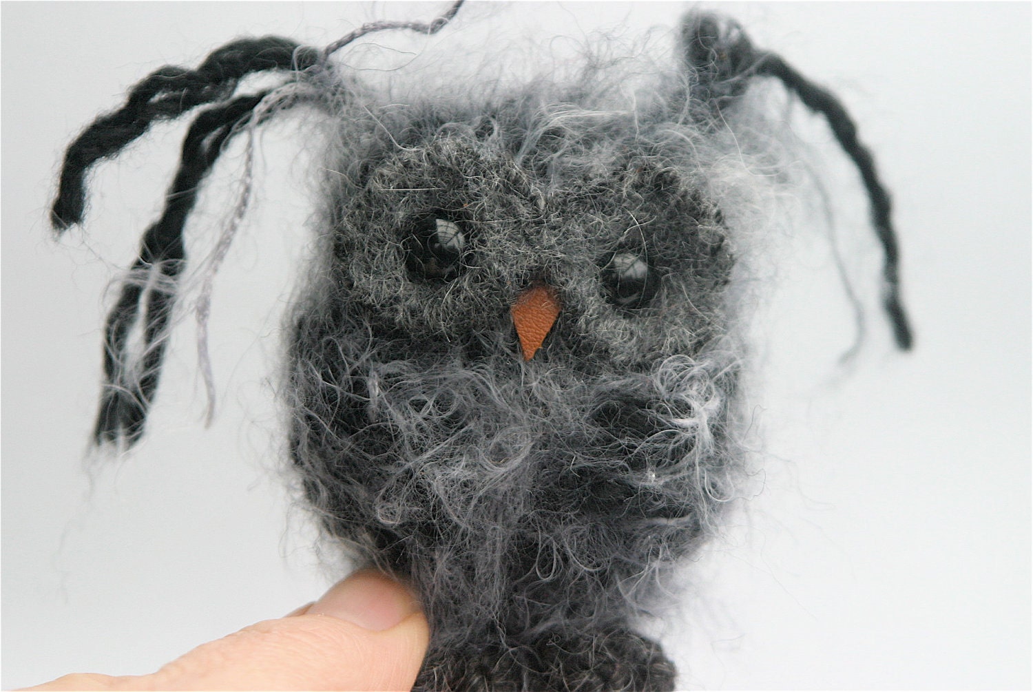 Plush Dark Gray Baby Owl ... knit fuzzy ecofriendly felt wool owl toy (woolcrazy)