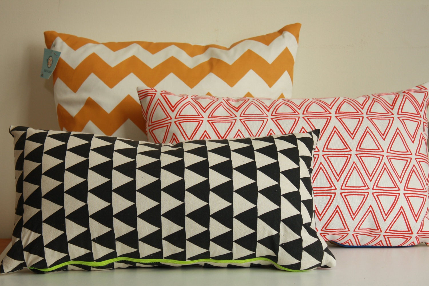 Mountains of Montana - black and natural triangle repeat pattern organic screenprinted pillow