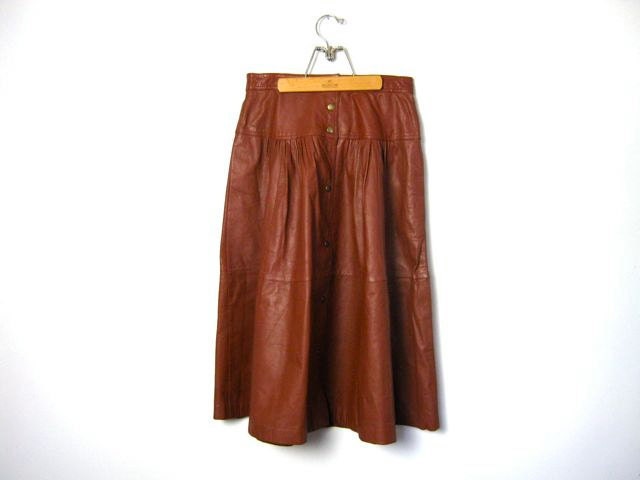 Vintage 1970s brown leather snap up maxi skirt