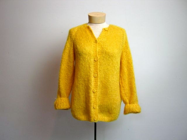 vintage woven yellow cardigan sweater