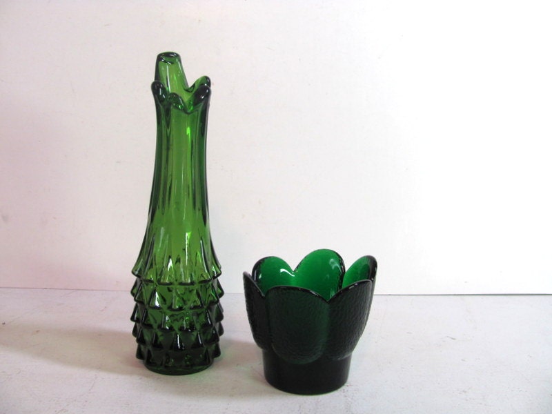 Instant collection ... Retro Green Glass Vase and candle holder