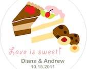 100 Dessert Stickers or Favor Tags  - 2 inch circle DE005CI for wedding and parties