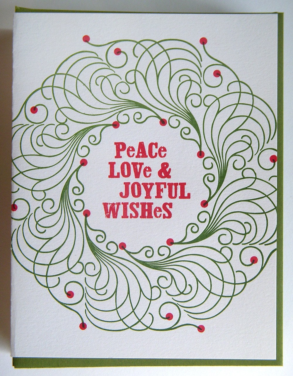 New Year SALE Letterpress Christmas The Peace Love Joyful Wreath Holiday Cards - Set of 12