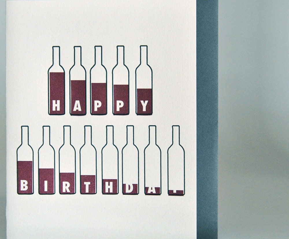 Bottle of Wine Birthday Card Wine Lovers Letterpress