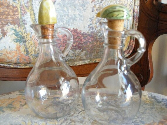 Hand Blown glass Vinegar and Oil Cruet Set by RareEarthProducts
