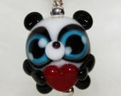 Lucky Panda Hugging Heart Lampwork Glass Necklace and Cell Charm