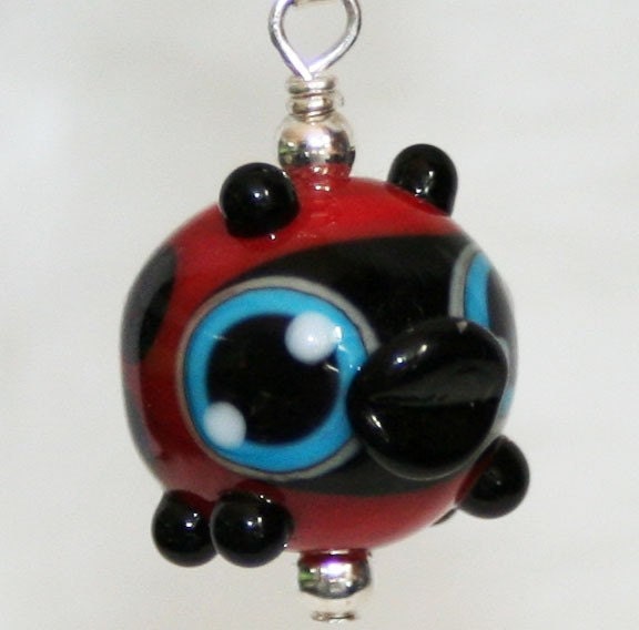 Sweet Ladybug Lampwork Glass Necklace and Cell Charm