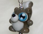 Cute Grey Squirrel Lampwork Glass Necklace and Cell Charm