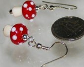 Little Red Mushroom Lampwork Glass Earrings