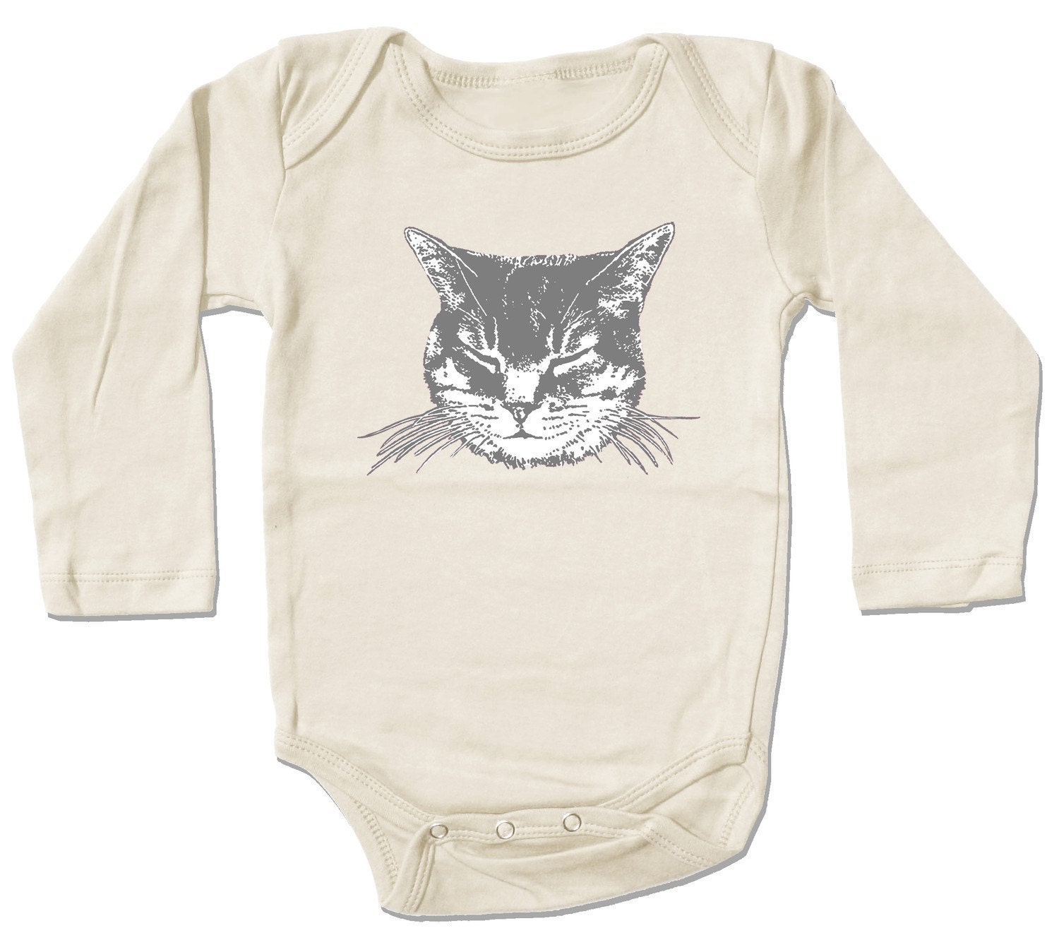 On sale, Organic Kitty Cat Bodysuit, long sleeve cream, ultra soft baby girl gift, size 2-18 month