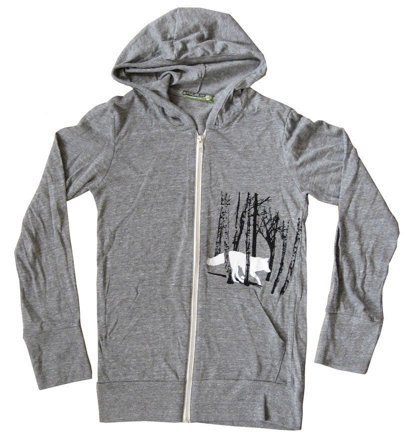 Eco Heather grey, FOX Hooded sweatshirt, Sexy for men and women, perfect weight for layering, metal silver zipper, ultra soft