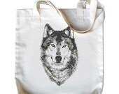 Wolf tote bag, eco-recycled cotton, natural cream, screenprint