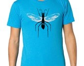 Now on Sale, Men's Tarantula Hawk Wasp Shirt, neon blue, light weight short sleeve, cool graphic, cotton poly blend, all unisex sizes