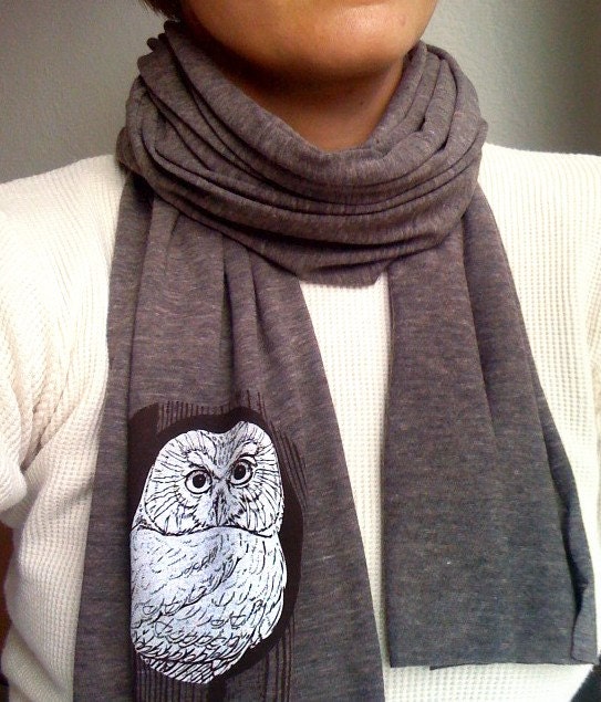 OWL scarf, tri-blend brown, perfect weight for winter and fall weather layering, long scarf, woodland faux bois design, unisex holiday gift