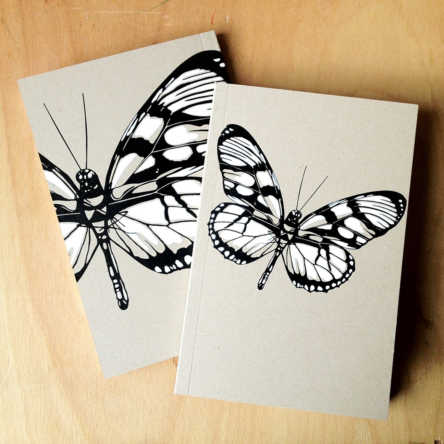 1 Mini Butterfly Insect Journal, small blank sketch pocket book, black & white, original design, all recycled paper