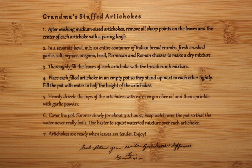 Recipe scanned from Mom's or Grandma's handwriting - Bamboo Cutting Board with Laser Engraved Recipe - Personalized 13 x 9.5