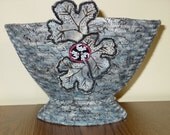 Coiled Fabric Closeline Vase with Decorative Leaves and Crystal Beads