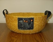 Coiled Oriental Fabric Basket with Black Koi and beads