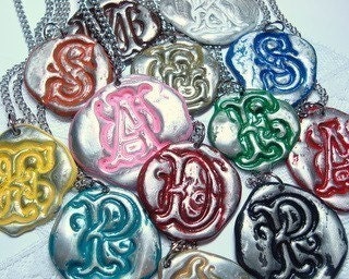 Fuchsia -Original hand stamped Wax Seal Necklace, painted, letter of your choice
