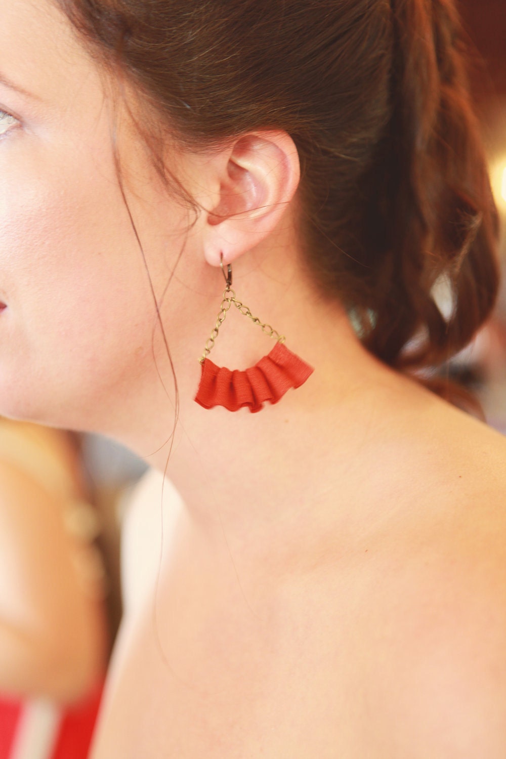 linen ruffle earrings in paprika. available in several other colors.