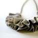 linen ruffle necklace in grey. antique bronze chain.