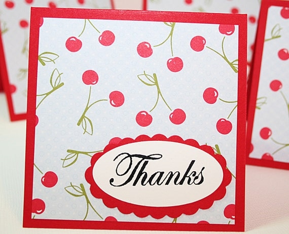 Cherry Thanks Mini Note Card Set of 4 Envelopes Included