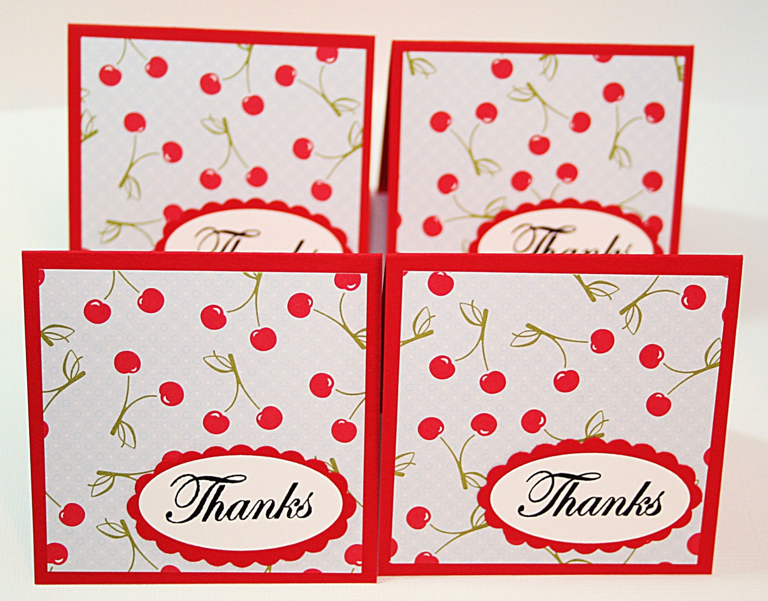 Cherry Thanks Mini Note Card Set of 4 Envelopes Included
