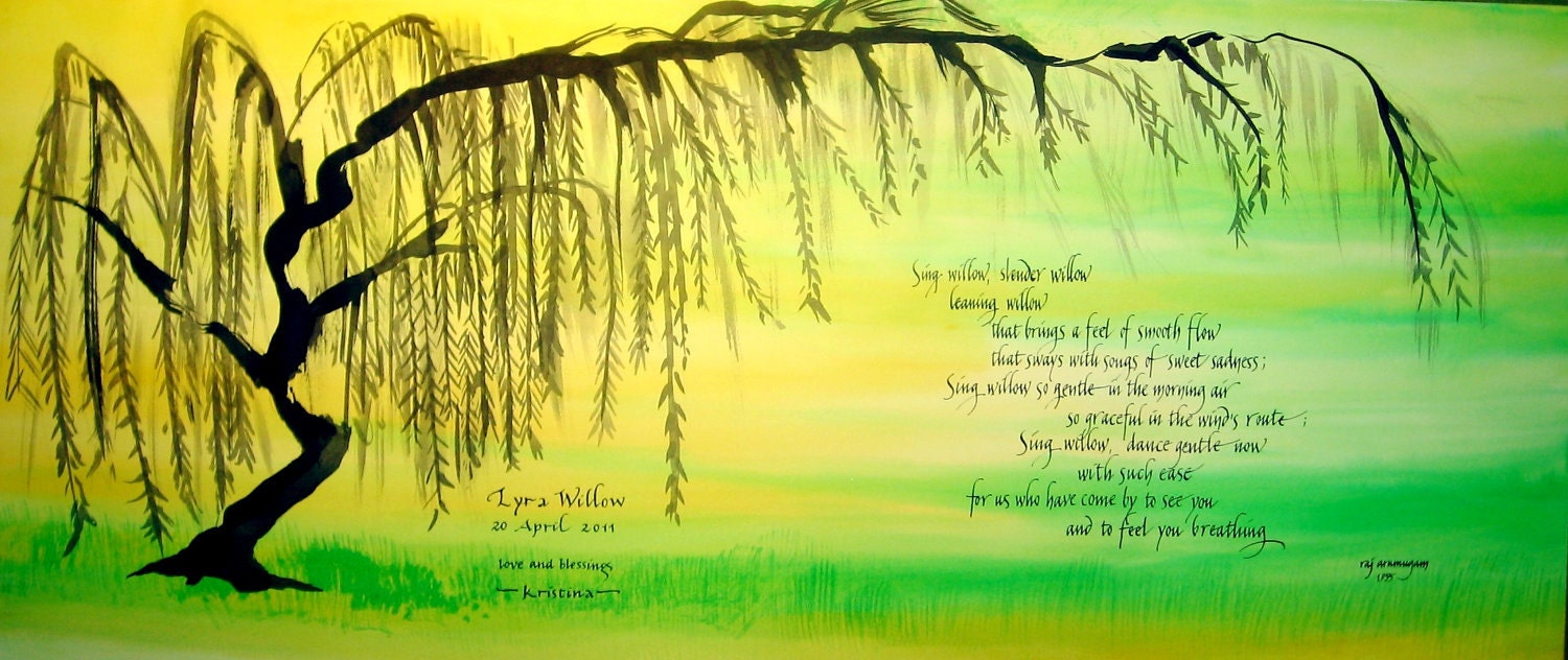 Original Painting - Child Birthday Commemorative Artwork - Willow - calligraphy