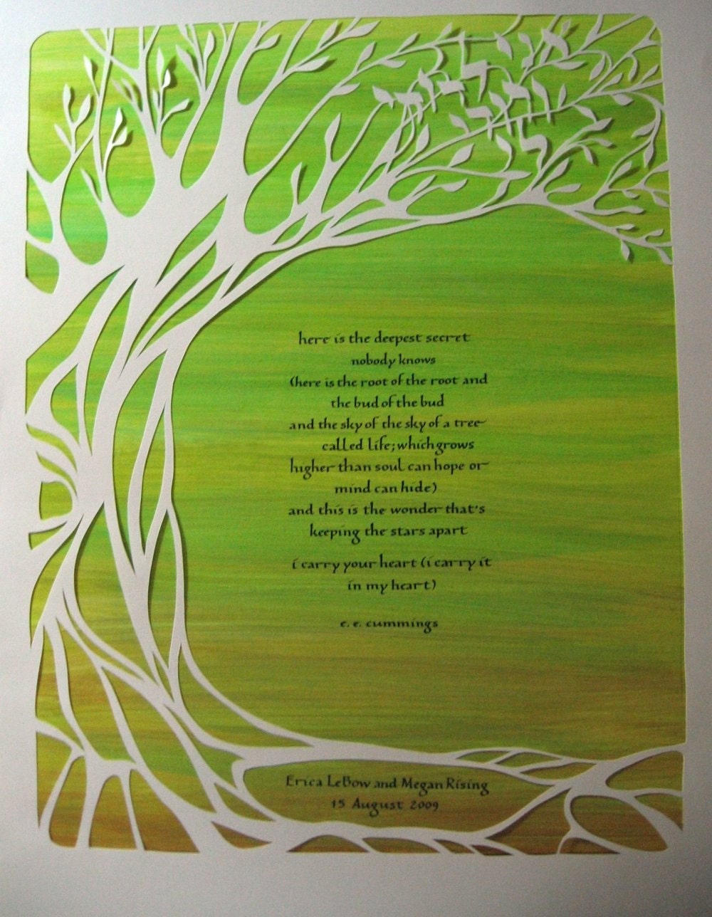 Handcut Papercut Artwork - poem - e. e. cummings poem - papercut - i carry your heart