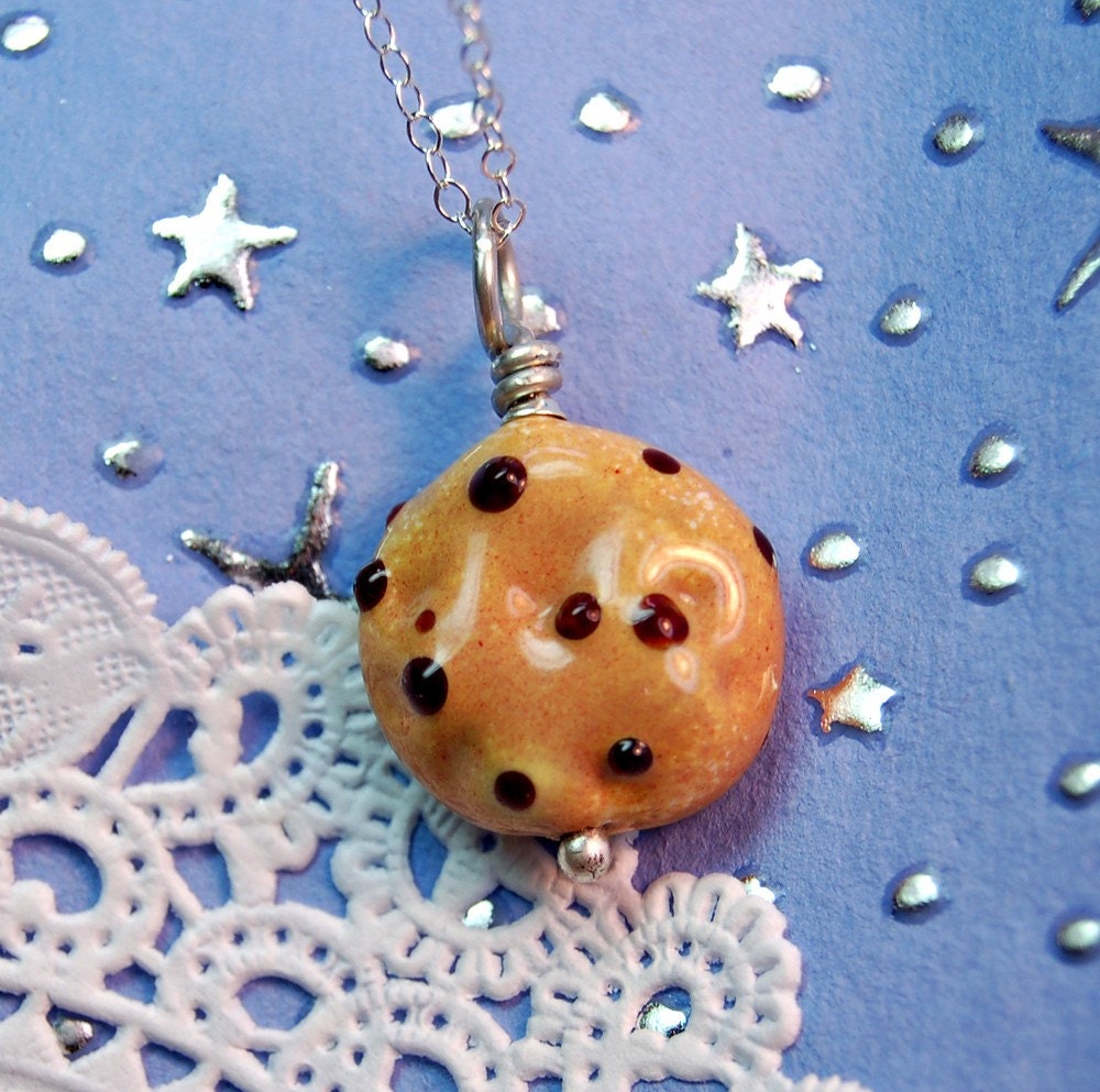 a Chocolate Chip Lampwork Cookie Pendant before bedtime - aStudiobytheSea