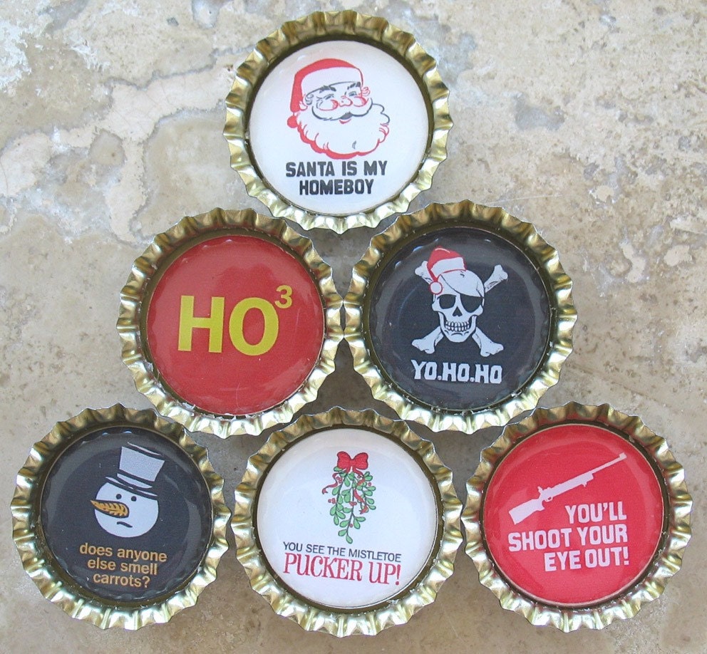 Very Funny Christmas Bottle Cap Magnets