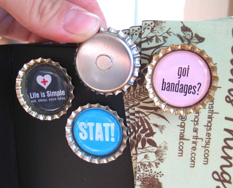 Medical Health Care Profession Bottlecap Magnets- Nurse, Doctor, Receptionist, Physicians Assistant, EMT, Paramedic