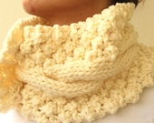 Cream, Ivory, Winter White Knit Cowl Cable Chunky  Neck Warmers Scarf With Buttons