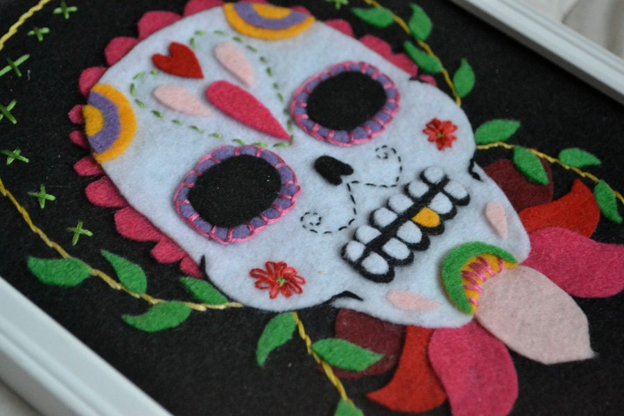 Embroidered Felt Sugar Skull Portrait
