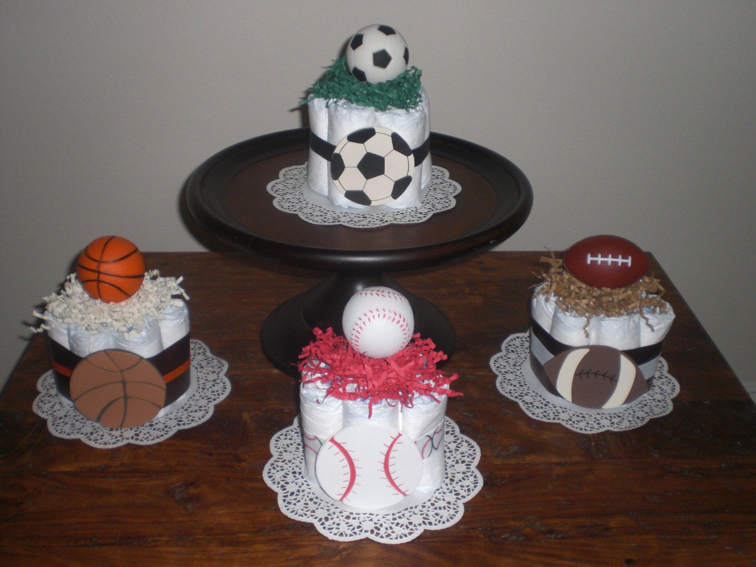 Sports  Diaper Cake baseball, soccer, basketball, football baby shower centerpieces