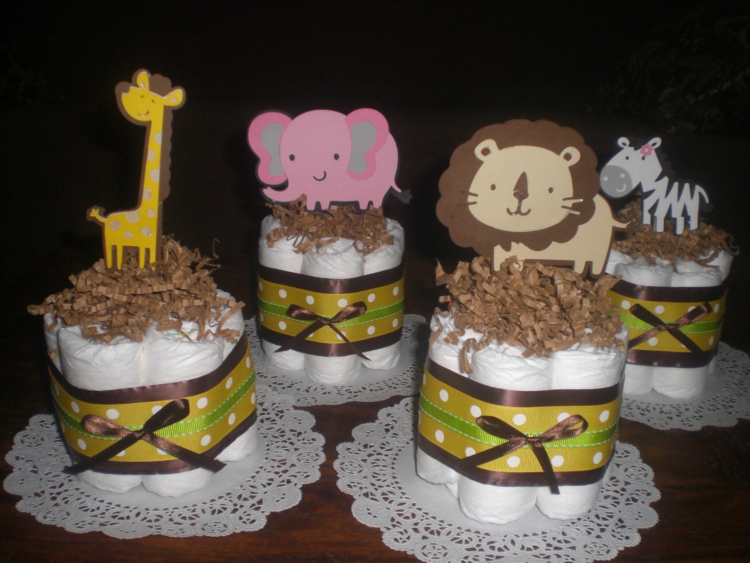 Jungle and Monkey Diaper Cakes Baby Shower Centerpieces other colors and sizes too