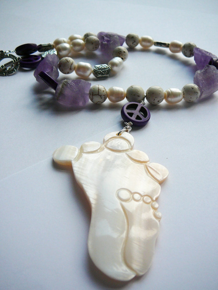 Walk in Peace for the 7 Generations Ahead / Shell, Pearl, Howlite, Fluorite