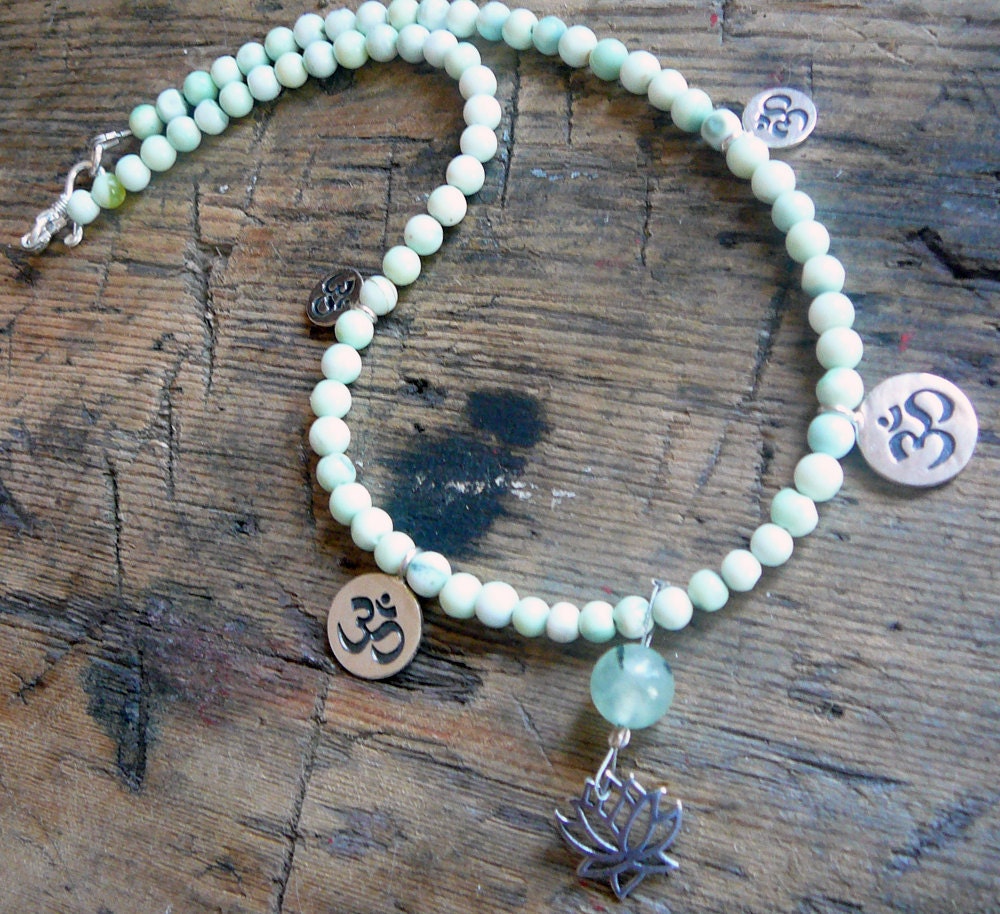 OM Lotus Yoga Necklace / Green Opal