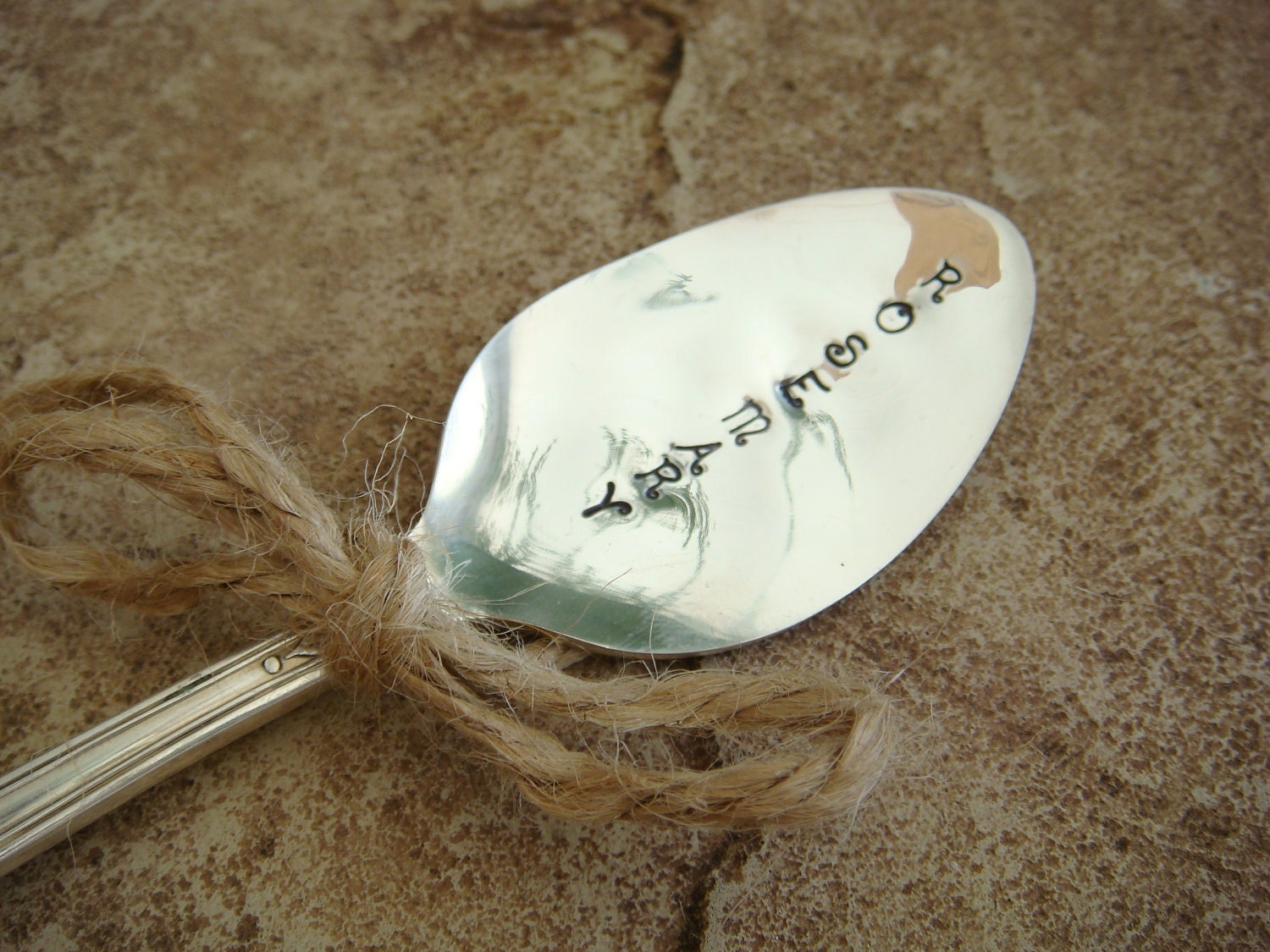 Hand Stamped Recycled Vintage Silver Plated Spoon Garden Marker - Rosemary