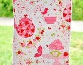 Reversible Burp Cloth in Strawberry Tea Party with Bubble Gum Minky Dot  -  READY TO SHIP- Extra Thick and Absorbent