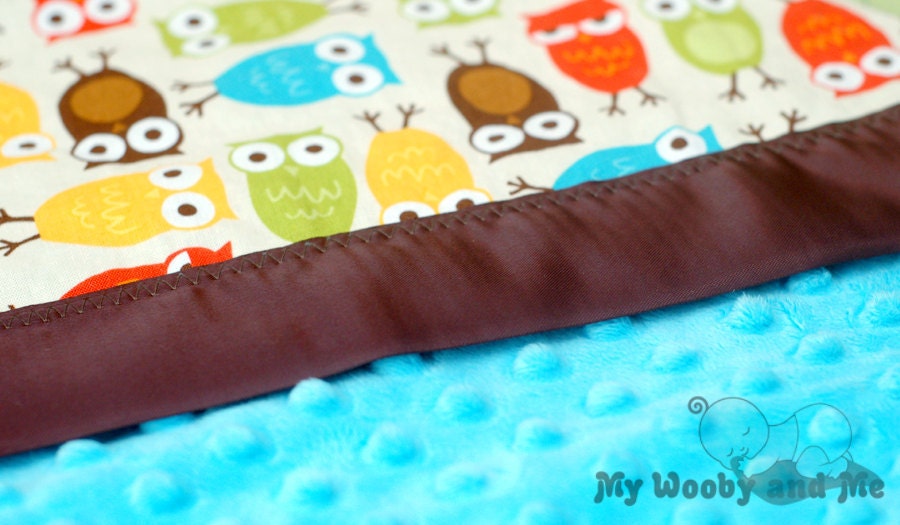 Baby Blanket - Minky Baby Blanket - Birds in Bermuda - Satin Trim - Straight or Ruffled - Personalization Available - Several Sizes