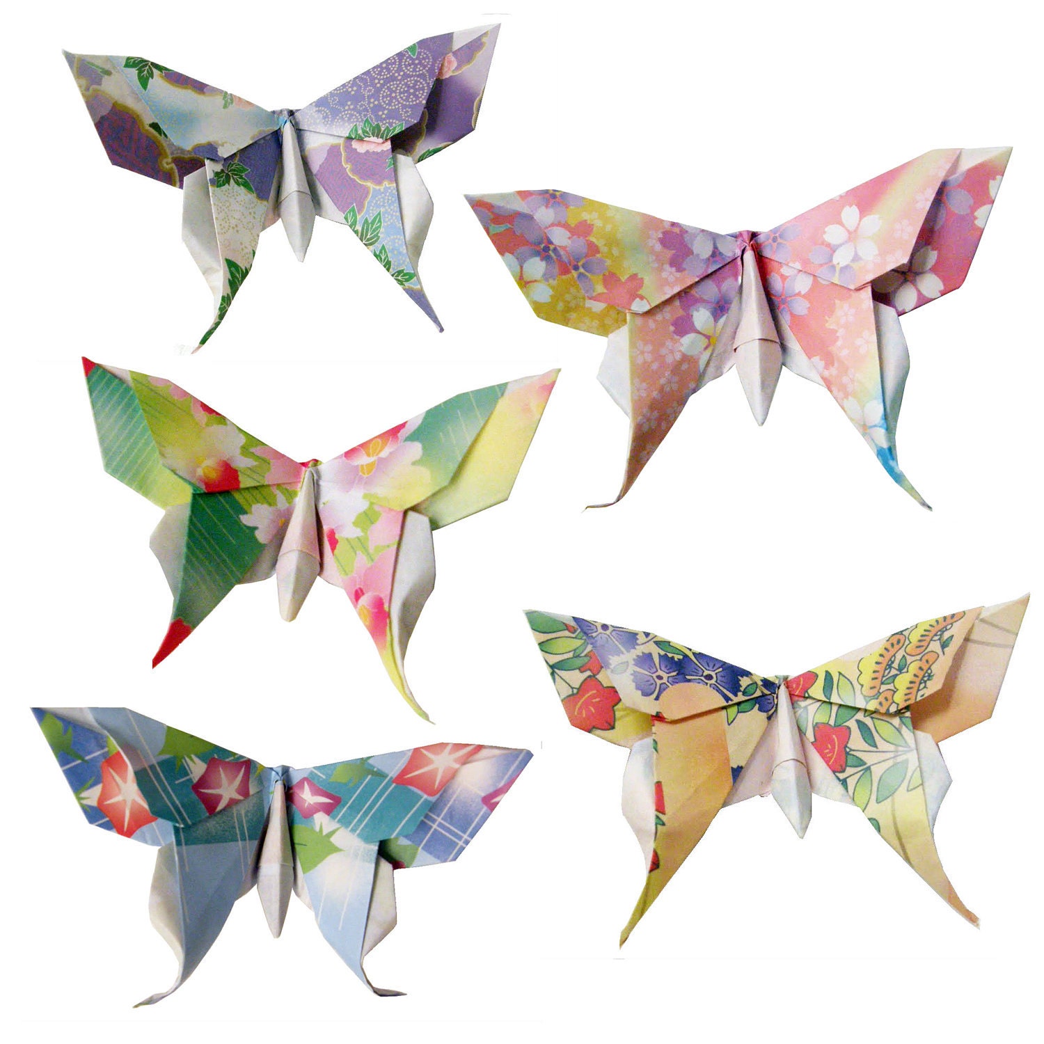 20 Small Swallowtail 3D Origami Butterflies (Floral Print)  - Great for Name or Placement Cards