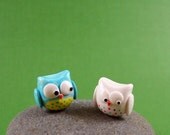 Little White Polka Dot Owl - Hand Sculpted Miniature Polymer Clay Animal