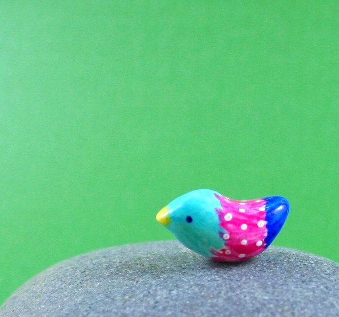Colorful Little Bird - Hand Sculpted Miniature Polymer Clay Animal