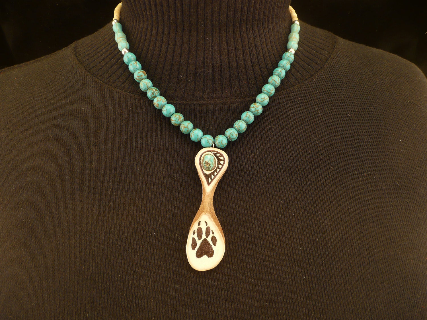 RESERVED Native American Style Magnesite Bone Deer Antler and Turquoise Necklace