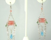 Affascinante, handmade, cherry quartz and Swarovski crystal chandelier earrings